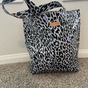 Consuela Leopard Print Tote Bag - Black and Purple